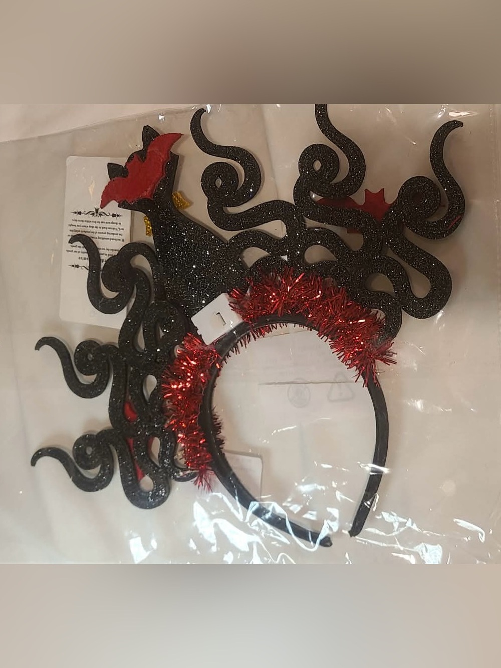 Black Glitter Cat & Snake Halloween Headband with Multicolor Lights - Picture 5 of 6